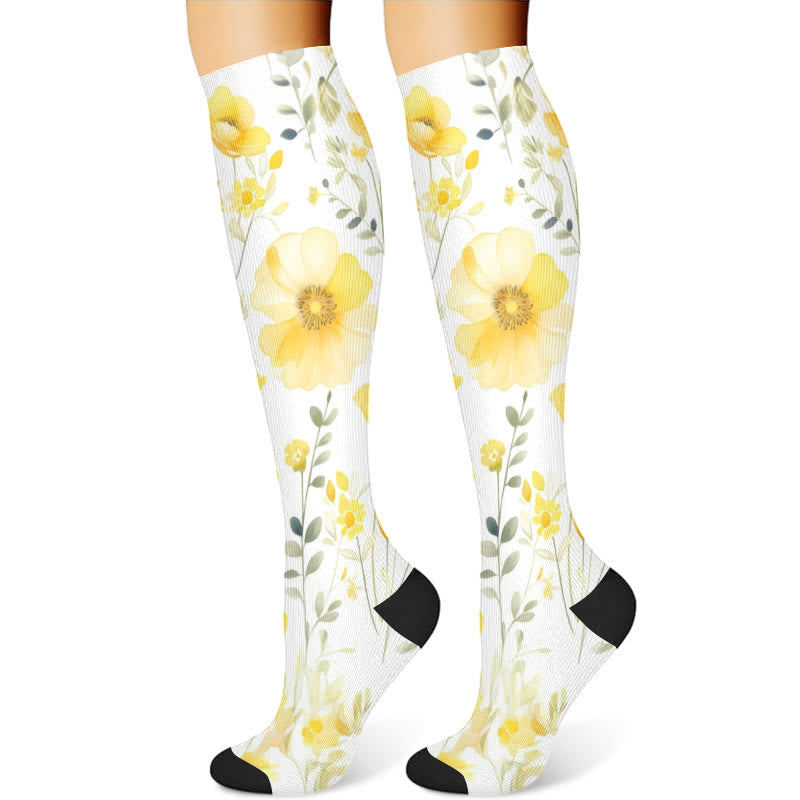 Yellow Pink Blooming Flower Compression Socks(3 Pairs) - image 2