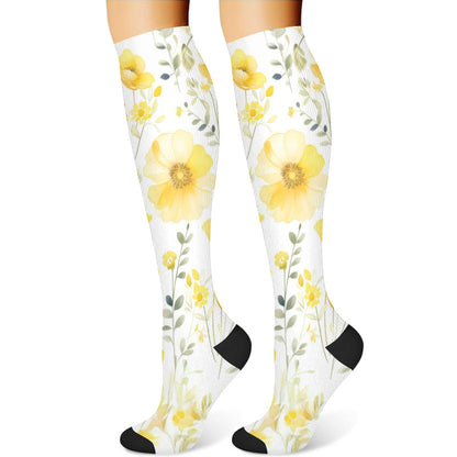 Yellow Pink Blooming Flower Compression Socks(3 Pairs) - image 2