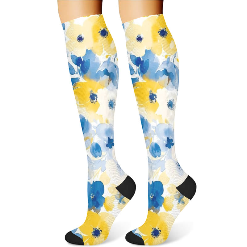 Yellow Pink Blooming Flower Compression Socks(3 Pairs) - image 4