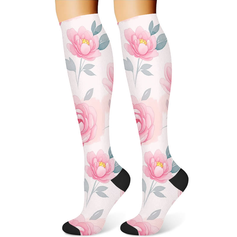 Yellow Pink Blooming Flower Compression Socks(3 Pairs) - image 3