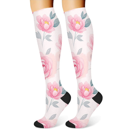 Yellow Pink Blooming Flower Compression Socks(3 Pairs) - image 3