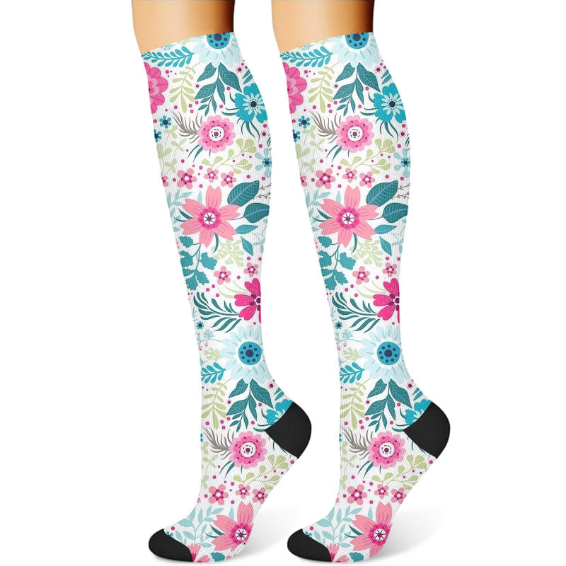 Vibrant Flowers Compression Socks(3 Pairs) - Blue(1 Pair) - S/M - image 3