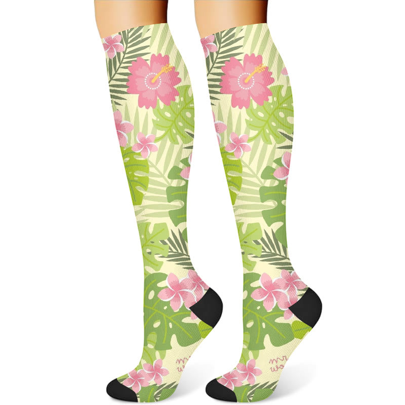 Flowers Leaves Compression Socks(3 Pairs) - Green(1 Pair) - S/M - image 3