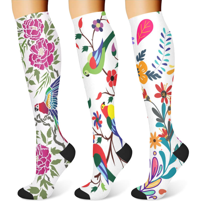 Flower Parrot Compression Socks(3 Pairs)