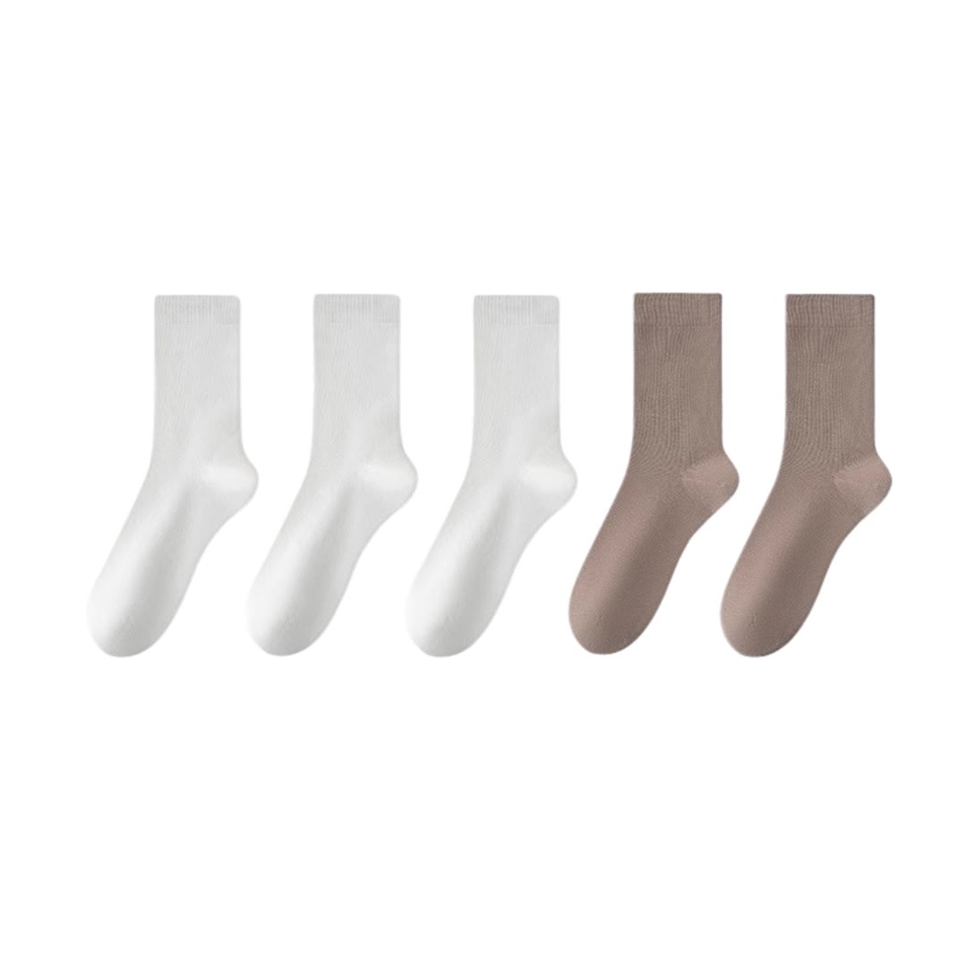 Stylish Cotton Quarter Socks(5 Pairs) - White*3+Khaki*2 - EU39-45(US6-11) - image 13