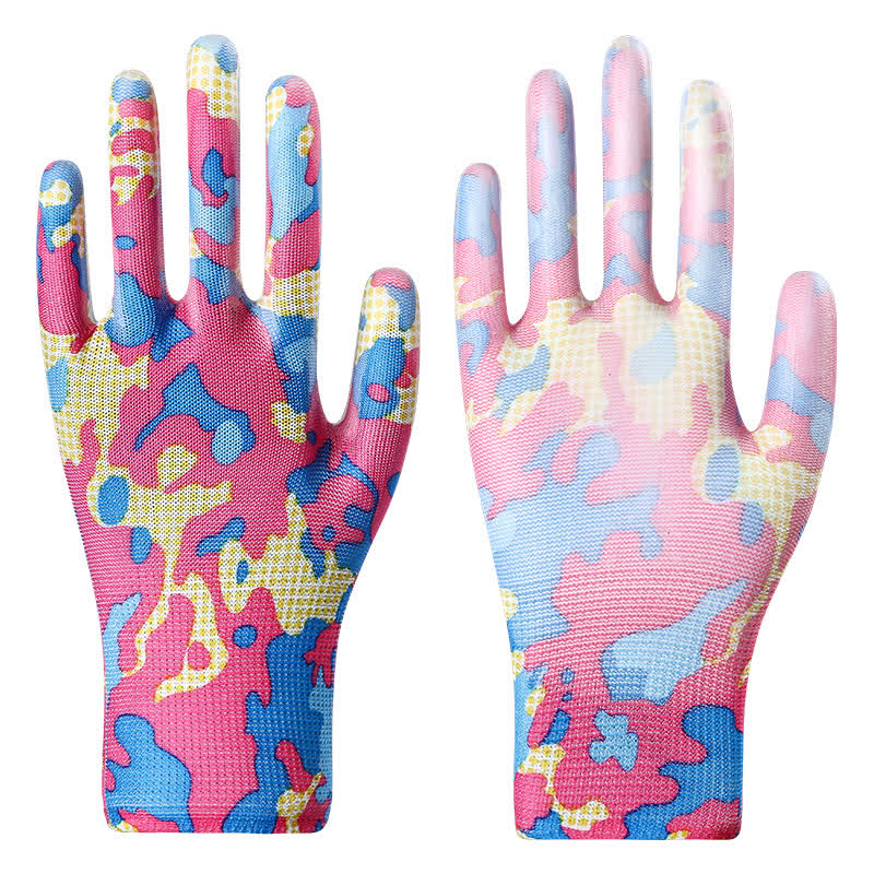 Floral Print Abrasion Resistant Gardening Work Gloves(12 Pairs) - Red - One Size - image 5