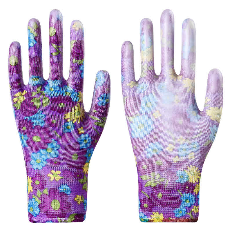 Floral Print Abrasion Resistant Gardening Work Gloves(12 Pairs) - Purple - One Size - image 0