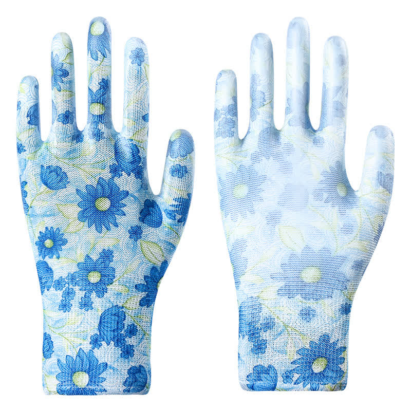 Floral Print Abrasion Resistant Gardening Work Gloves(12 Pairs) - Blue - One Size - image 2