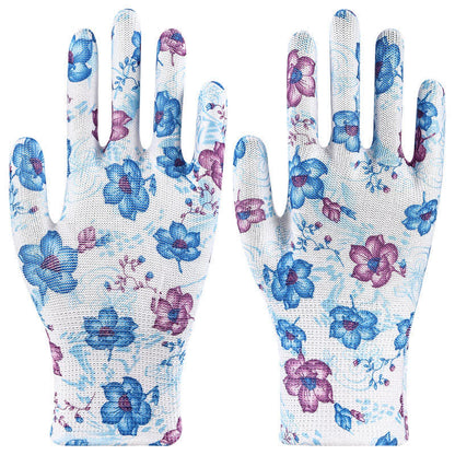 Nylon Knit Printed Gardening Work Gloves(12 Pairs) - Blue - One Size - image 10
