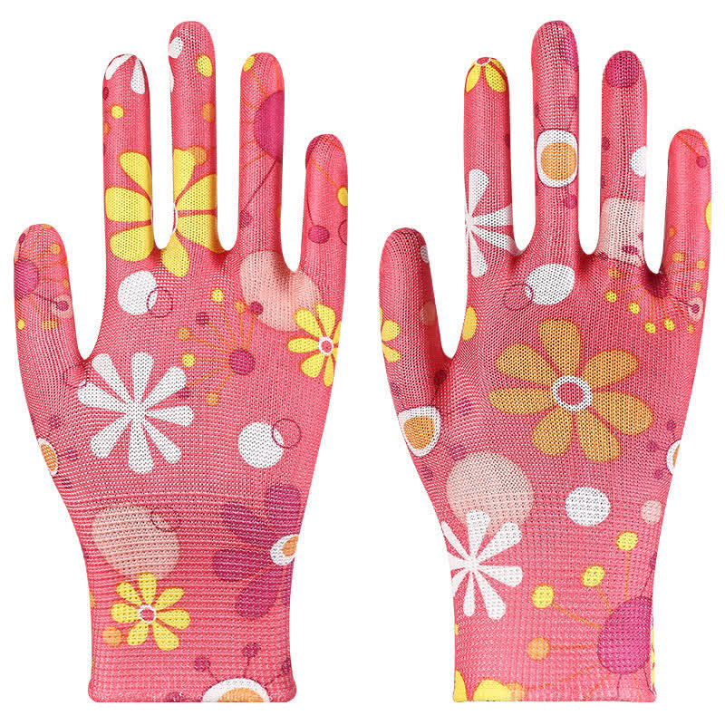 Nylon Knit Printed Gardening Work Gloves(12 Pairs) - Red - One Size - image 8
