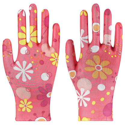 Nylon Knit Printed Gardening Work Gloves(12 Pairs) - Red - One Size - image 8