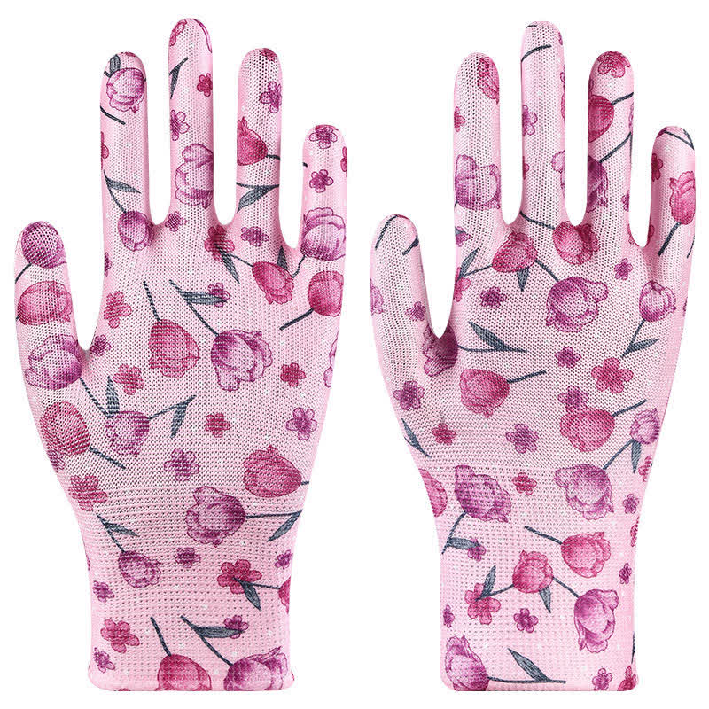 Nylon Knit Printed Gardening Work Gloves(12 Pairs) - Purple - One Size - image 9