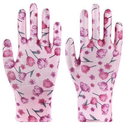 Nylon Knit Printed Gardening Work Gloves(12 Pairs) - Purple - One Size - image 9