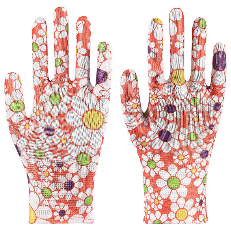 Nylon Knit Printed Gardening Work Gloves(12 Pairs) - Orange - One Size - image 10