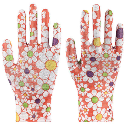 Nylon Knit Printed Gardening Work Gloves(12 Pairs) - Orange - One Size - image 10
