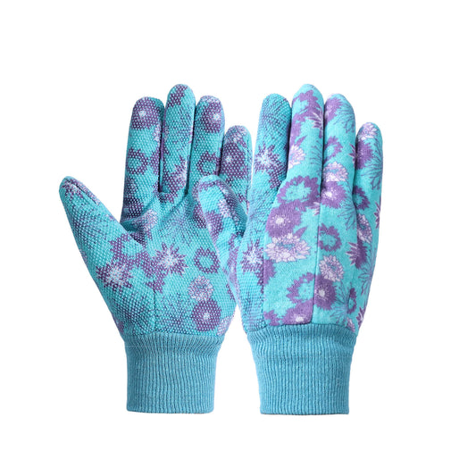 Floral Print Knitted Garden Gloves(3 Pairs) - Blue - One Size - image 1