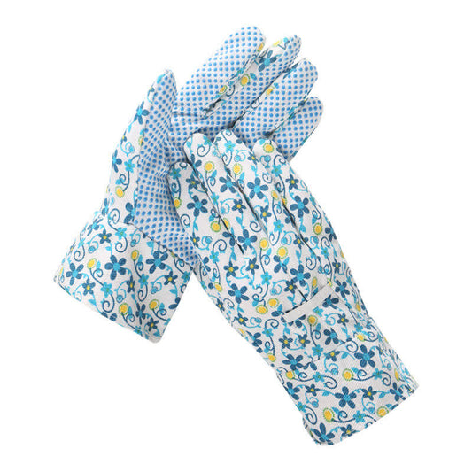 Floral Printed Garden Protective Knitted Gloves(3 Pairs) - Blue - One Size - image 1
