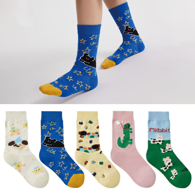 Cartoon Cute Illustration Quarter Socks(5 Pairs) - Multicolor - EU36-40(US3-7) - image 1