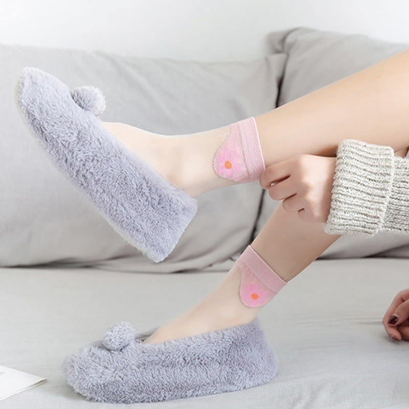 Flower Ice Silk Quarter Socks(9 Pairs) - image 6