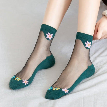 Flower Ice Silk Quarter Socks(9 Pairs) - Army Green - EU36-40(US3-7) - image 7