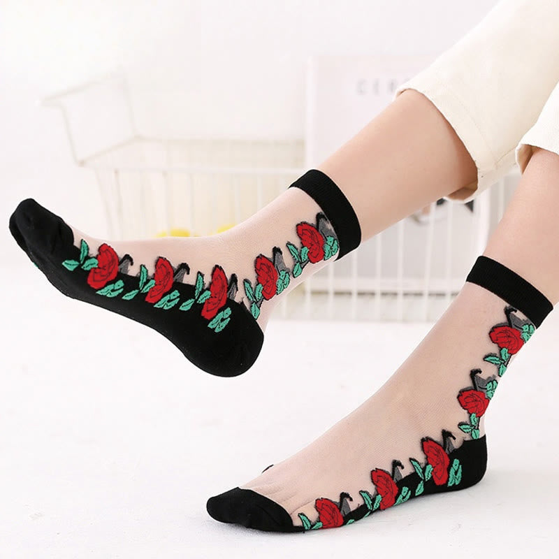 Rose Soft Ice Silk Quarter Socks(5 Pairs)