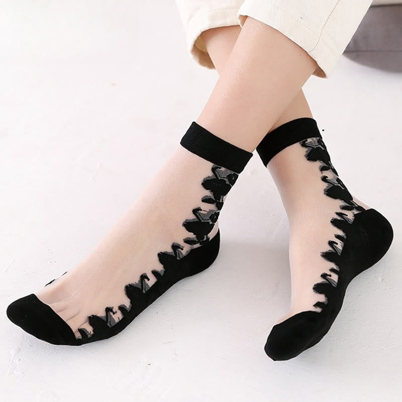 Rose Soft Ice Silk Quarter Socks(5 Pairs)