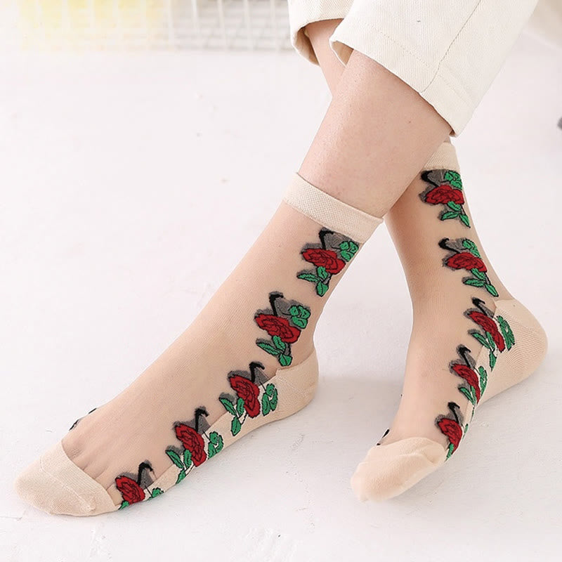 Rose Soft Ice Silk Quarter Socks(5 Pairs)