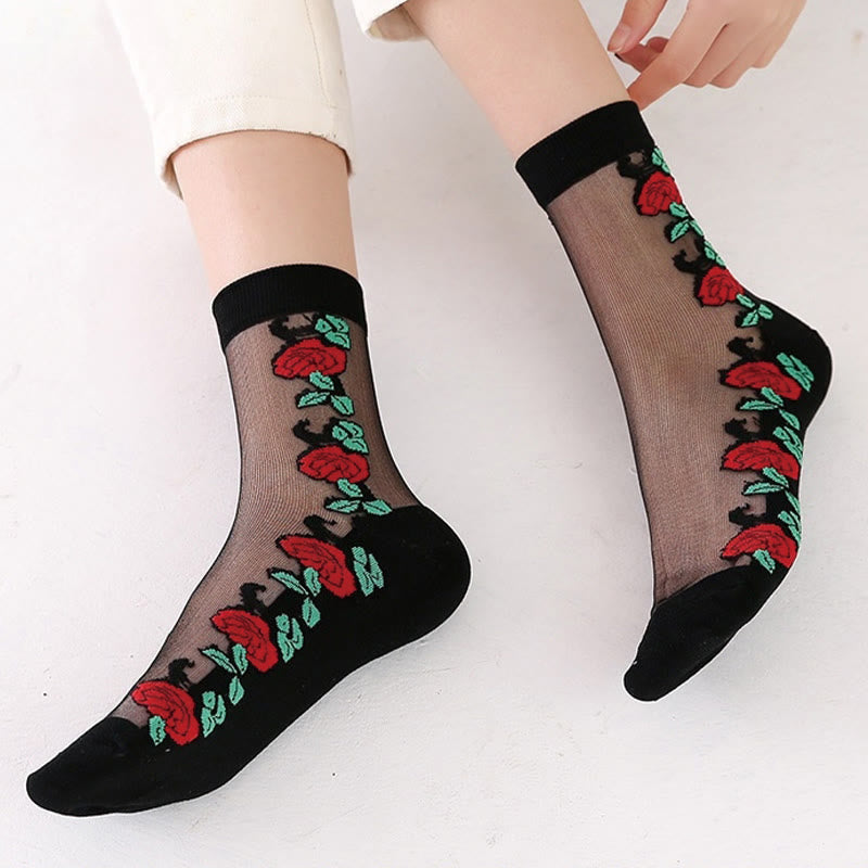 Rose Soft Ice Silk Quarter Socks(5 Pairs)