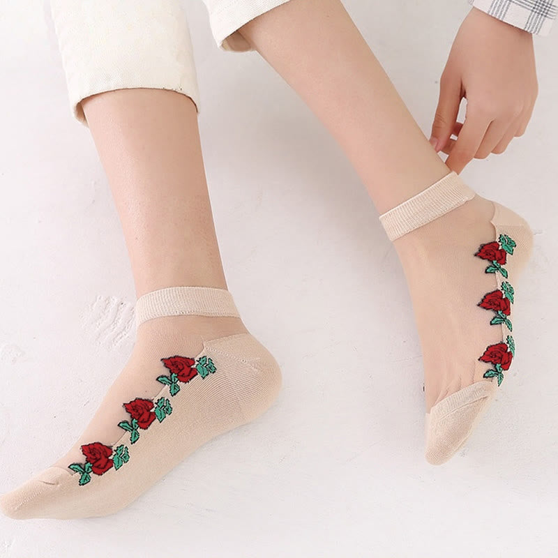Breathable Red Rose Ankle Socks(5 Pairs) - B - EU36-40(US3-7) - image 2