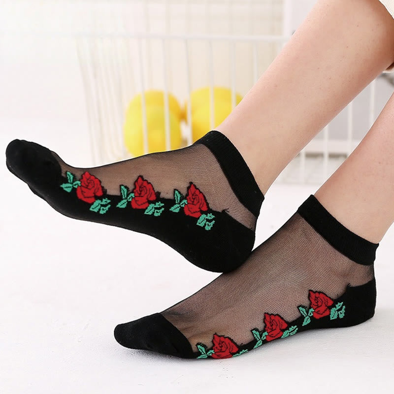 Breathable Red Rose Ankle Socks(5 Pairs) - D - EU36-40(US3-7) - image 3