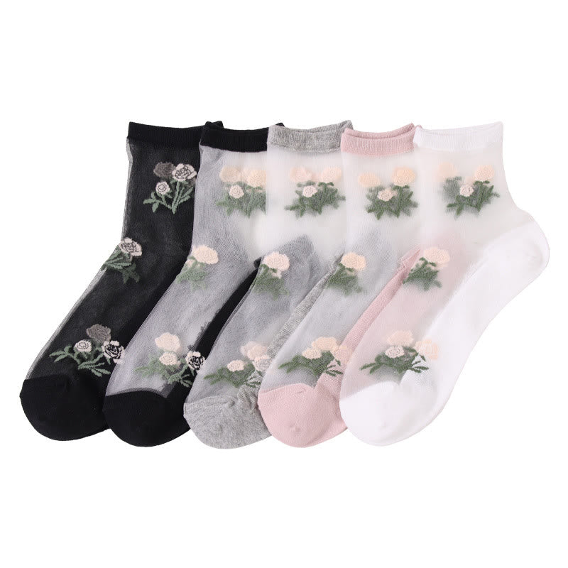Elegant Flowers Quarter Socks(5 Pairs) - Multicolor - EU36-40(US3-7) - image 14