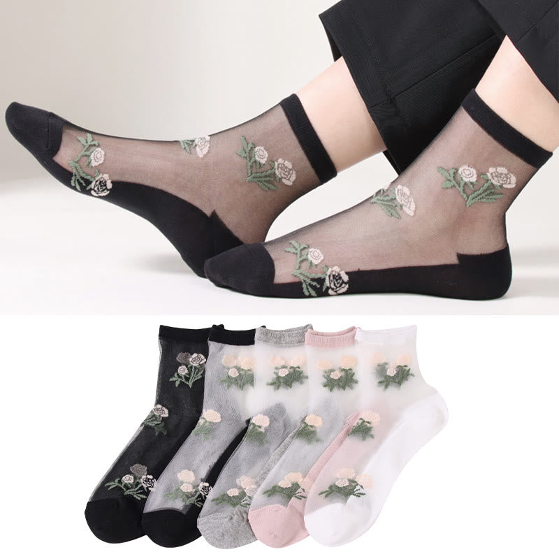 Elegant Flowers Quarter Socks(5 Pairs) - image 1