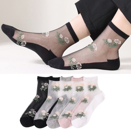 Elegant Flowers Quarter Socks(5 Pairs) - image 1