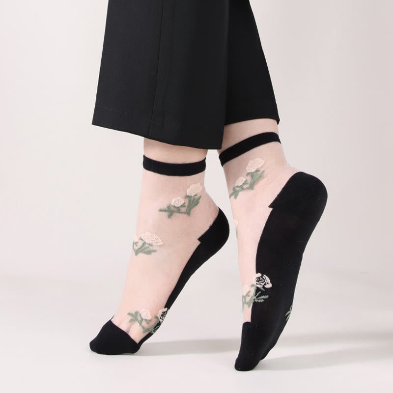 Elegant Flowers Quarter Socks(5 Pairs) - image 6