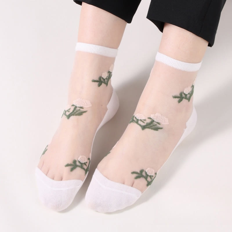 Elegant Flowers Quarter Socks(5 Pairs) - White - EU36-40(US3-7) - image 11