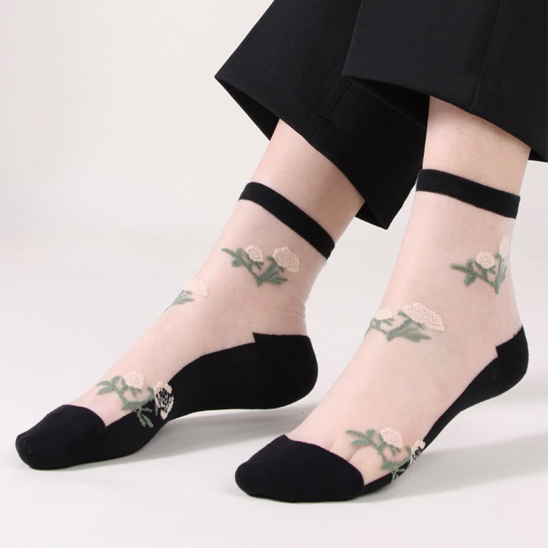 Elegant Flowers Quarter Socks(5 Pairs) - image 6