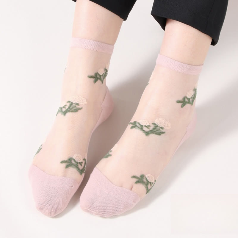 Elegant Flowers Quarter Socks(5 Pairs) - Pink - EU36-40(US3-7) - image 8
