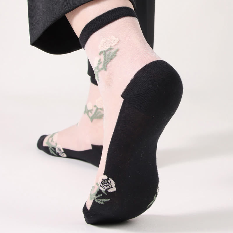 Elegant Flowers Quarter Socks(5 Pairs) - image 9