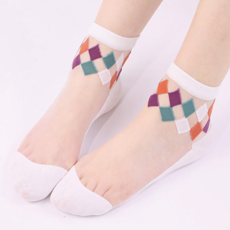 Stylish Rhombus Ankle Socks(5 Pairs) - White - EU36-40(US3-7) - image 4