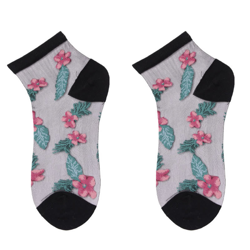 Retro Flowers Ankle Socks(6 Pairs) - Black - EU36-40(US3-7) - image 6