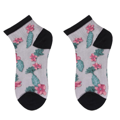 Retro Flowers Ankle Socks(6 Pairs) - Black - EU36-40(US3-7) - image 6