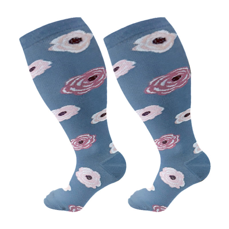 Plus Size Lute Pink Compression Socks(3 Pairs) - Blue - 4XL - image 8