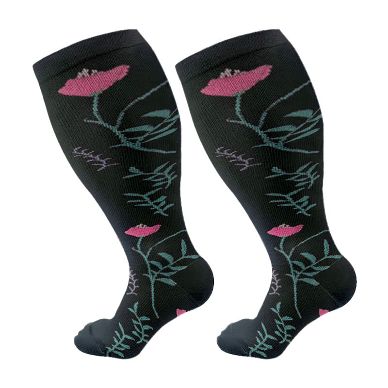 Plus Size Lute Pink Compression Socks(3 Pairs) - Black - 4XL - image 10