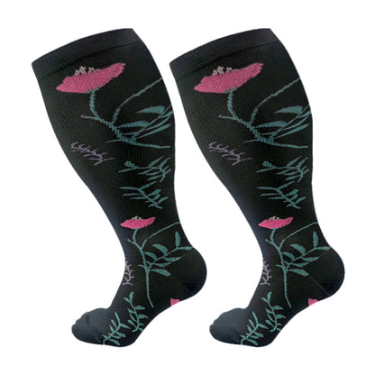 Plus Size Lute Pink Compression Socks(3 Pairs) - Black - 4XL - image 10