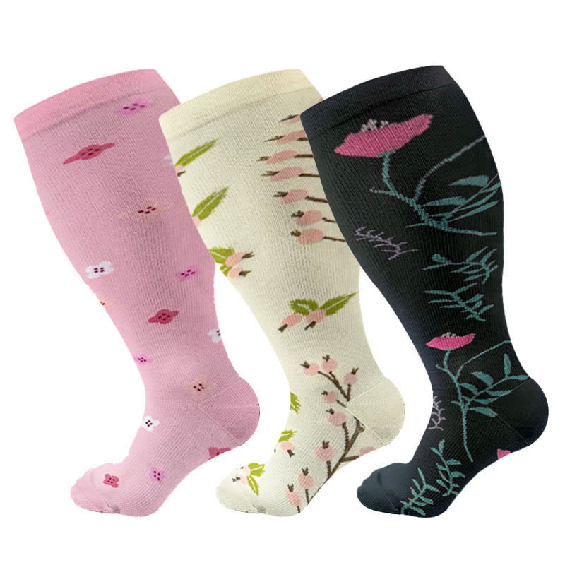 Plus Size Lute Pink Compression Socks(3 Pairs) - Multicolor A - 4XL - image 12