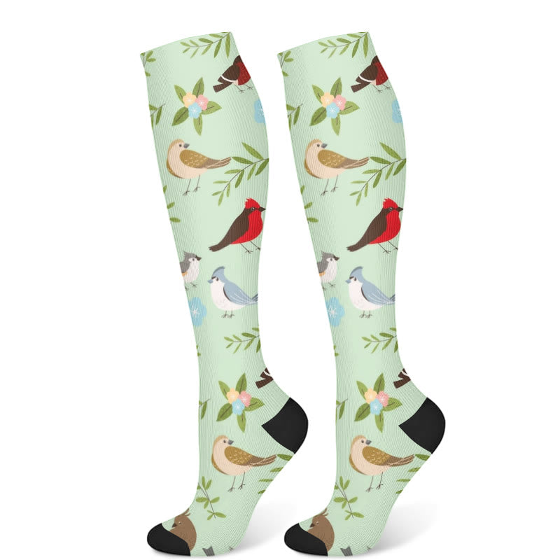 Spring Flower Birds Compression Socks(3 Pairs) - Green(1 Pair) - S/M - image 6