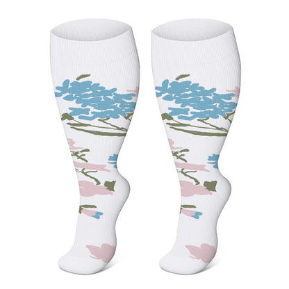 Plus Size Rose Chrysanthemum Compression Socks(3 Pairs) - image 3