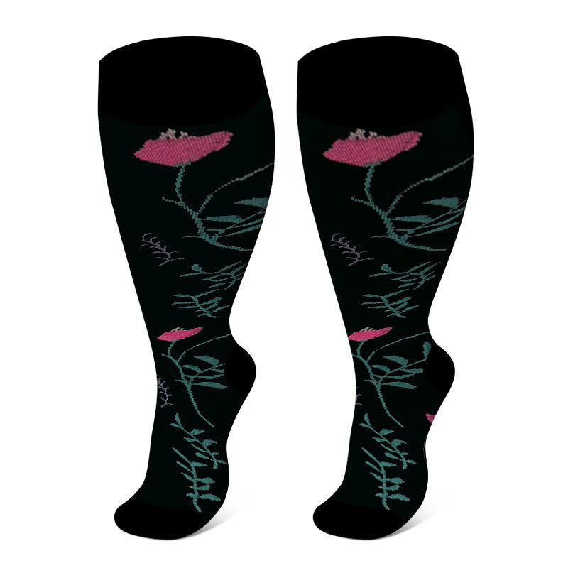 Plus Size Rose Chrysanthemum Compression Socks(3 Pairs) - image 1