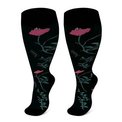 Plus Size Rose Chrysanthemum Compression Socks(3 Pairs) - image 1