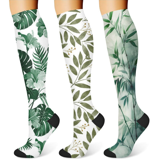 Monstera Leaves Compression Socks(3 Pairs) - image 1
